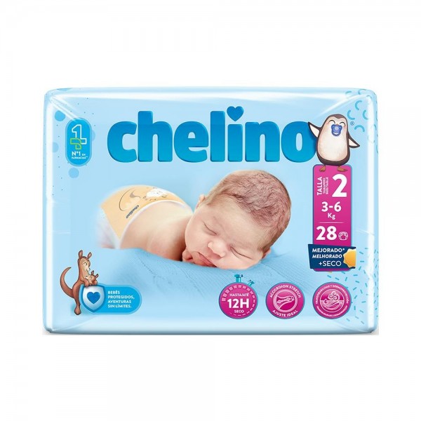 Chelino Pañal T-2. Recién Nacido. De 3 A 6 Kg. Bsa. 28 U.
