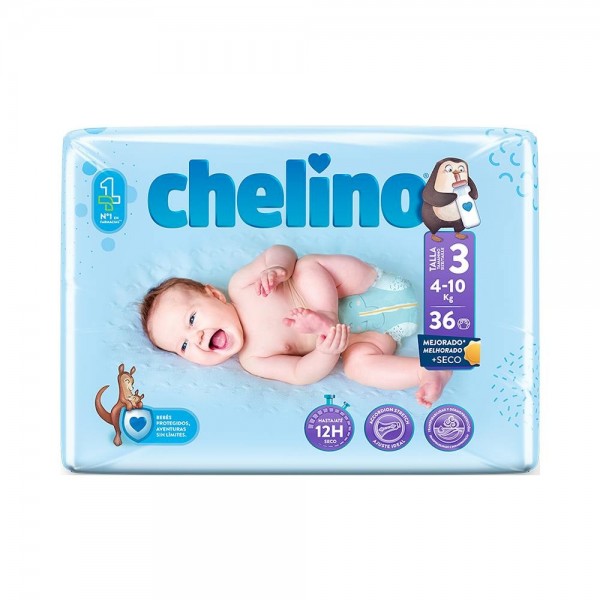 Chelino Pañal T-3. Tumbado. De 4 A 10 Kg. Bsa. 36 U.
