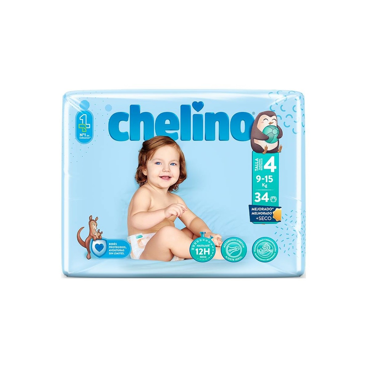 Chelino Pañal T-4 Gateo. De 9 A 15 Kg. Bsa. 34 U.